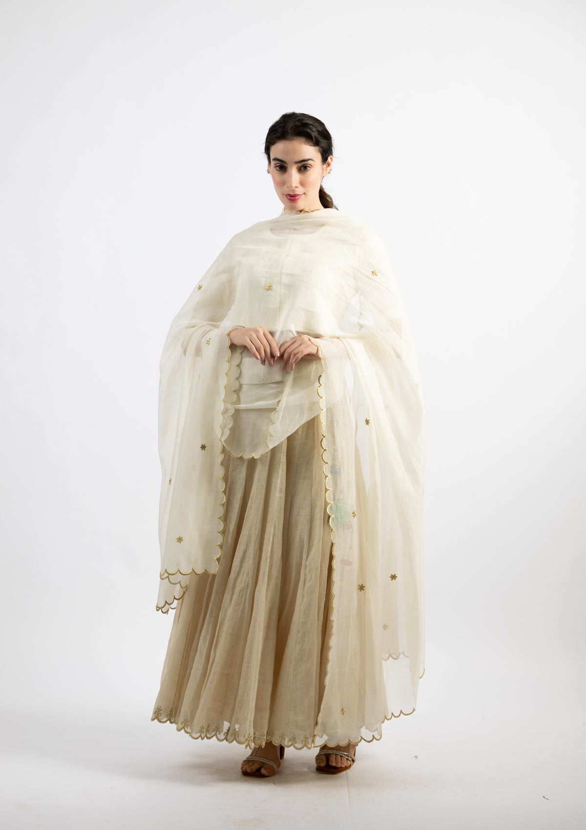Pearl Chanderi Dupatta with Zari Borders