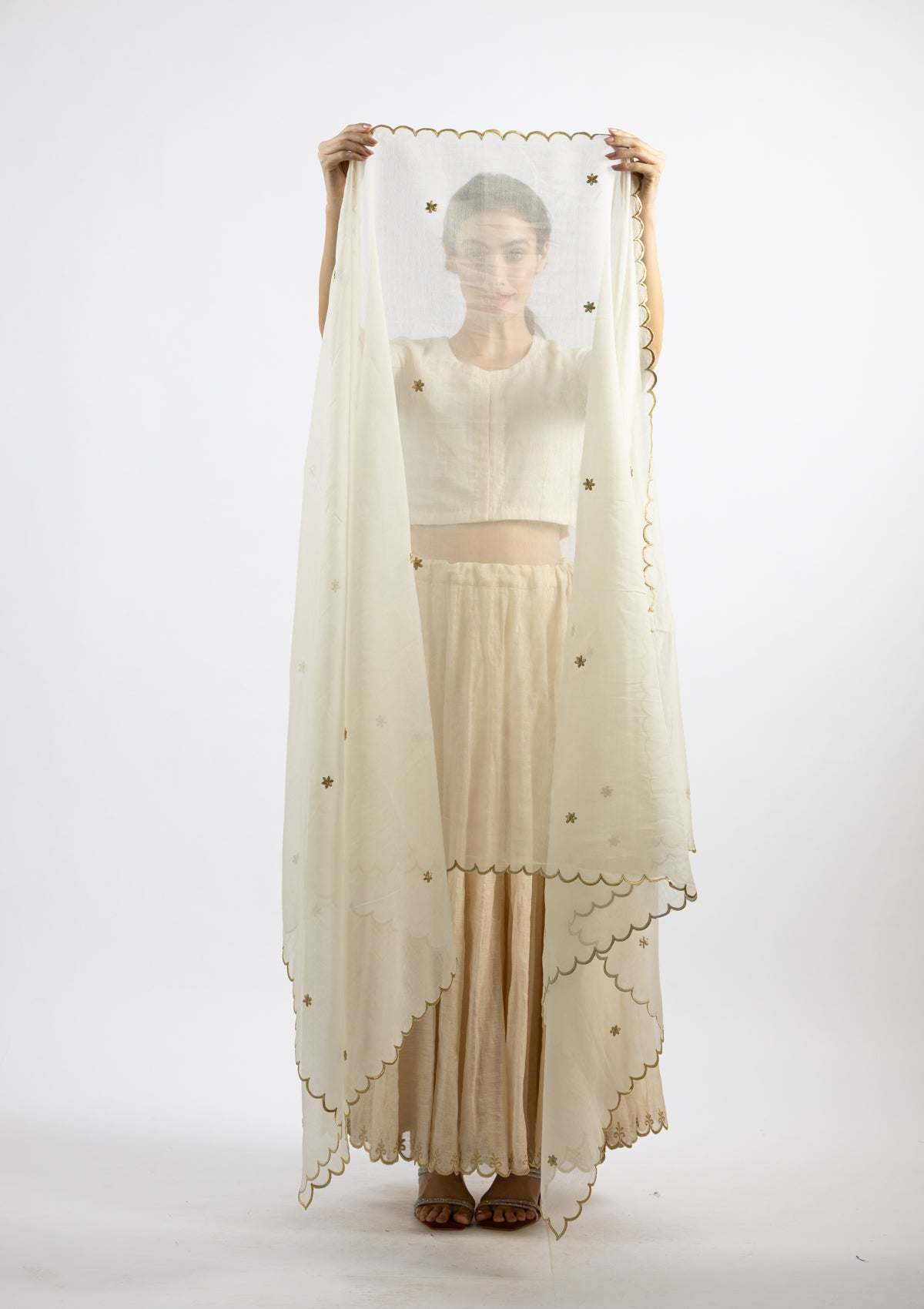 Pearl Chanderi Dupatta with Zari Borders