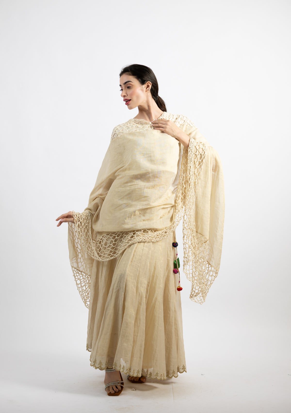 Ivory Crochet-Edged Tissue Dupatta
