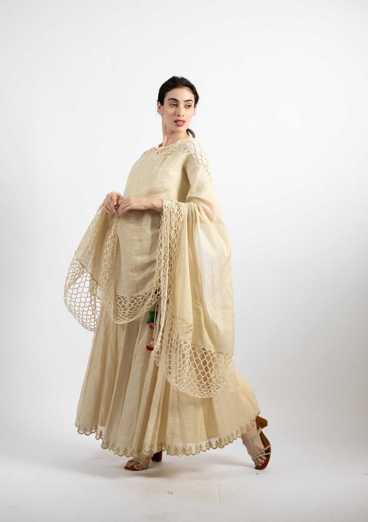 Ivory Crochet-Edged Tissue Dupatta