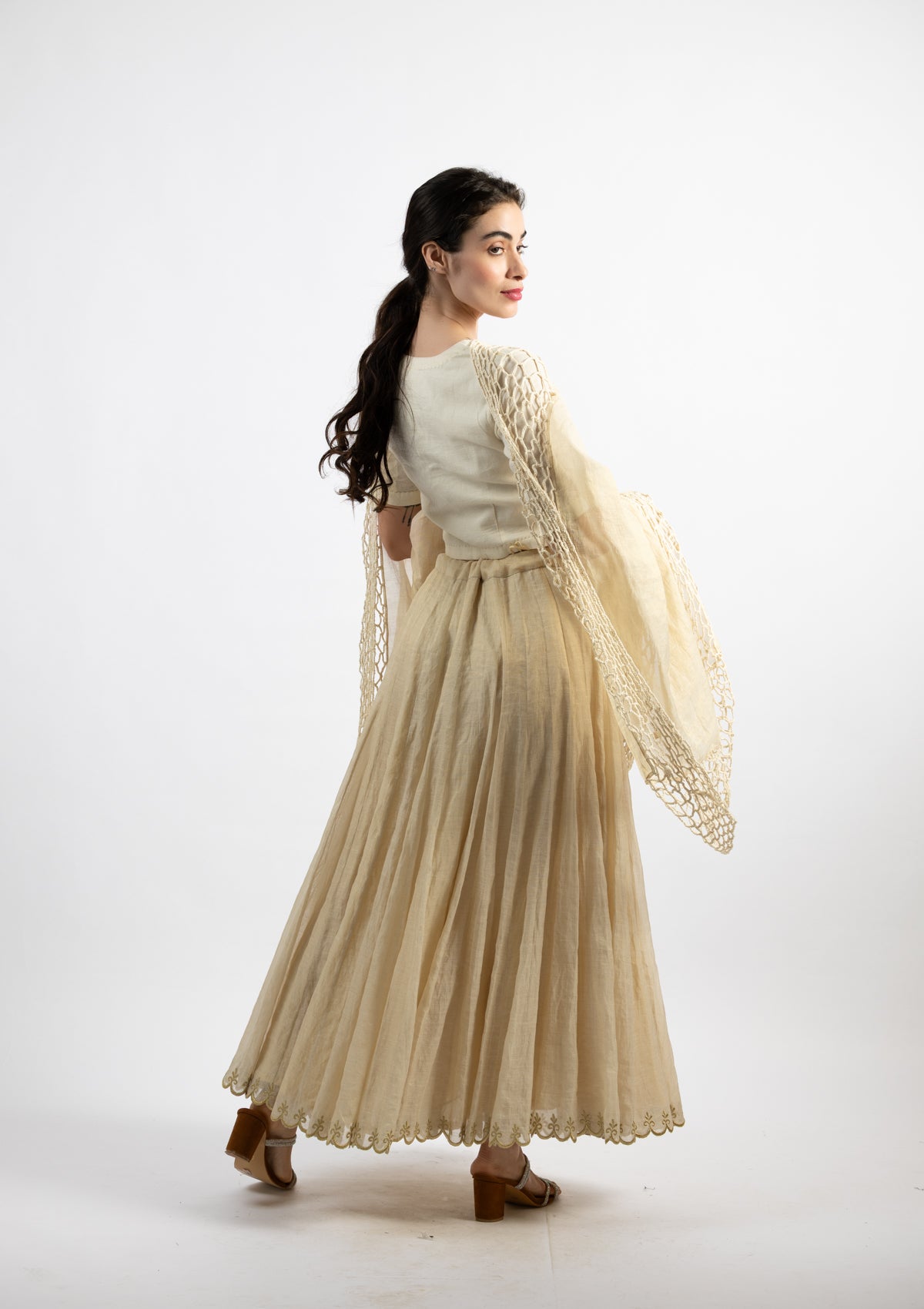 Ivory Crochet-Edged Tissue Dupatta