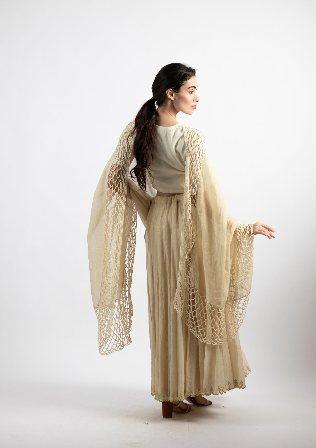 Ivory Crochet-Edged Tissue Dupatta