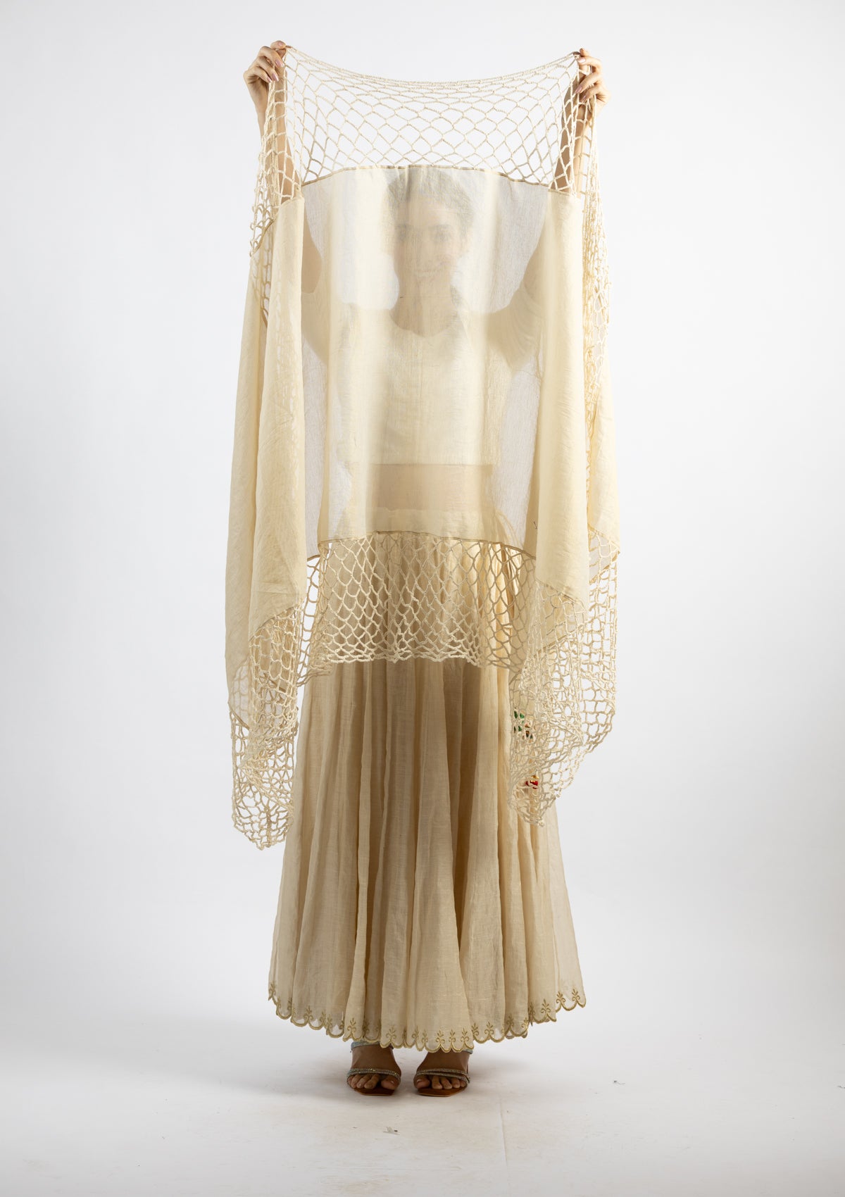 Ivory Crochet-Edged Tissue Dupatta