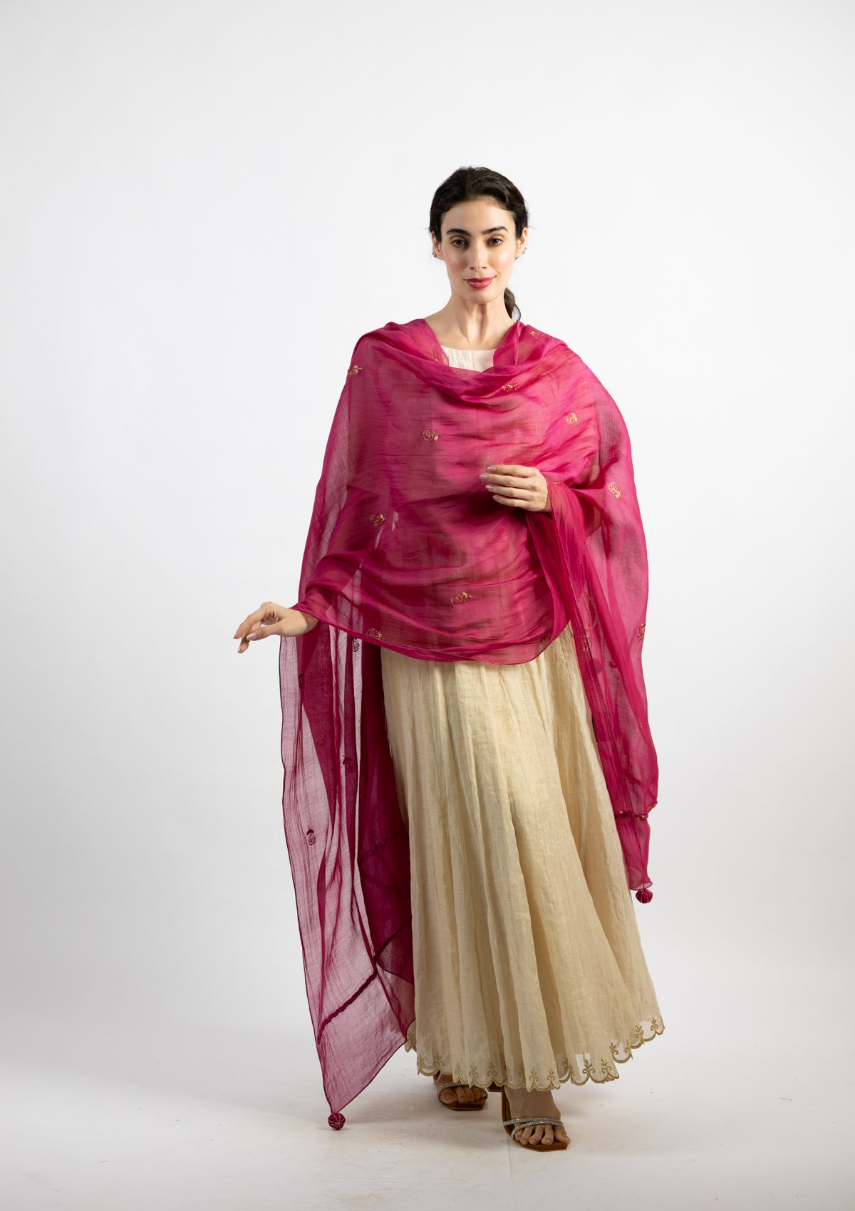 Pearl Rose Embroidered Chanderi Dupatta