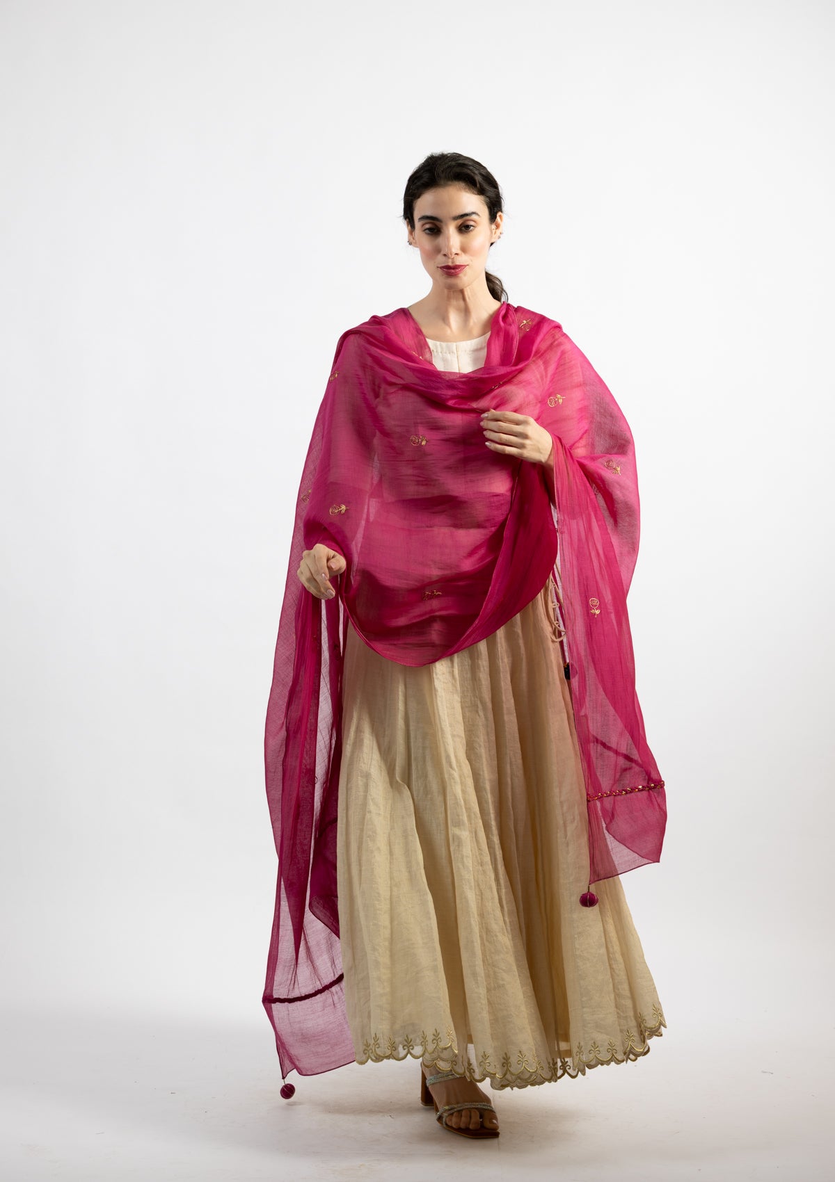 Pearl Rose Embroidered Chanderi Dupatta