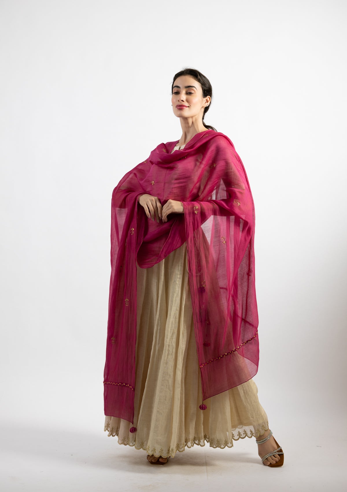 Pearl Rose Embroidered Chanderi Dupatta