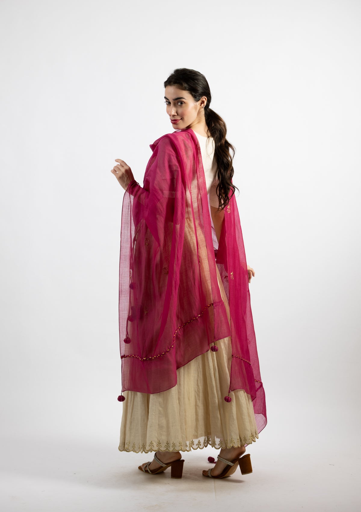 Pearl Rose Embroidered Chanderi Dupatta