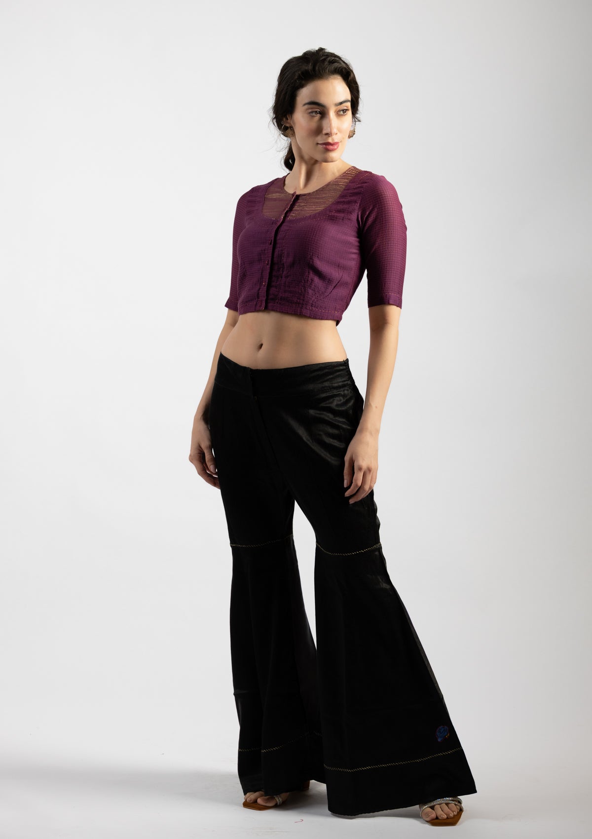 Old Burgundy Chanderi Blouse - Size Extra Small