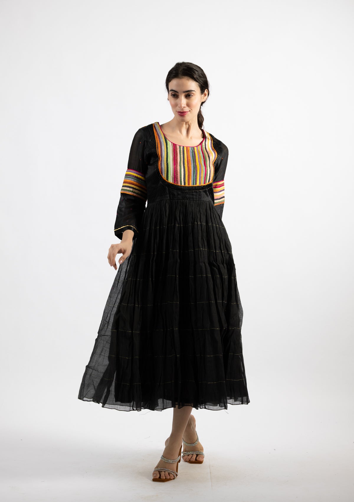 Mavi Black Chanderi Dress With Colour Poping Details - Size Small