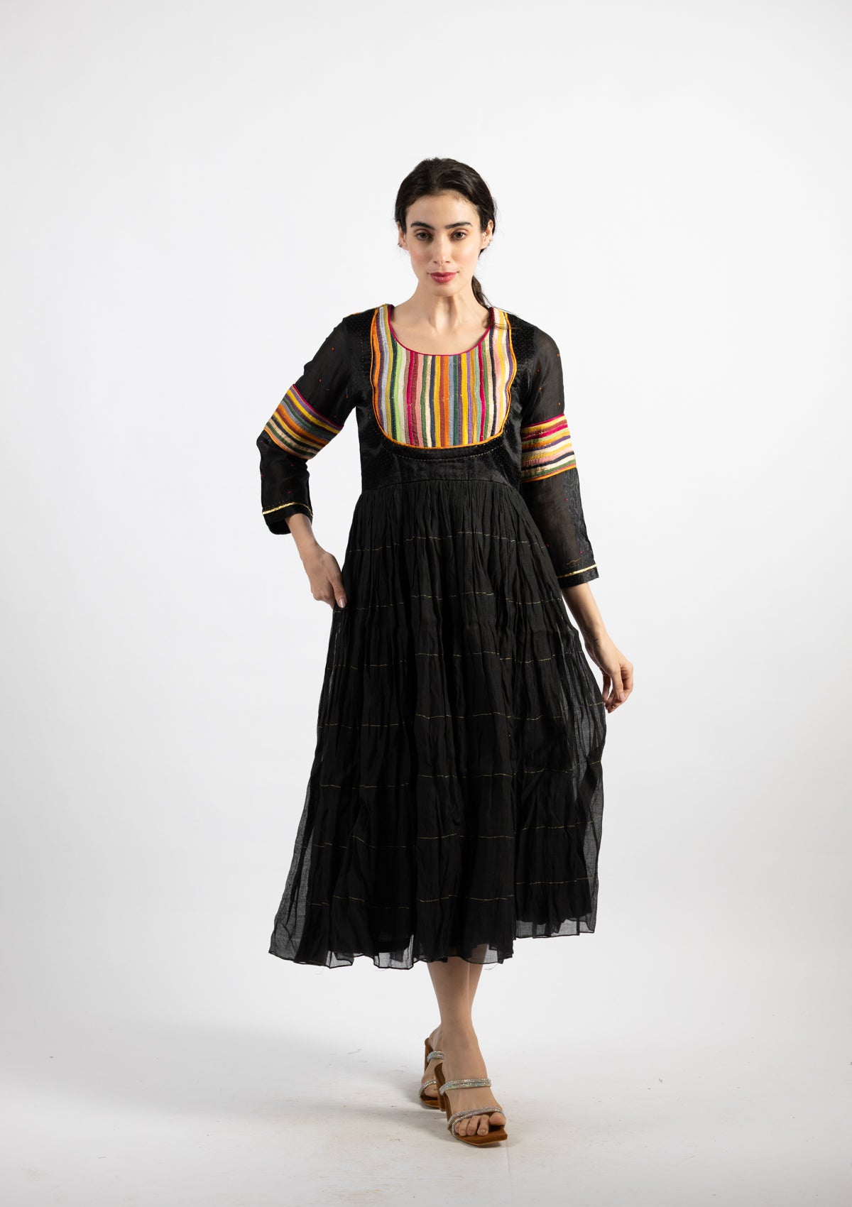 Mavi Black Chanderi Dress With Colour Poping Details - Size Small
