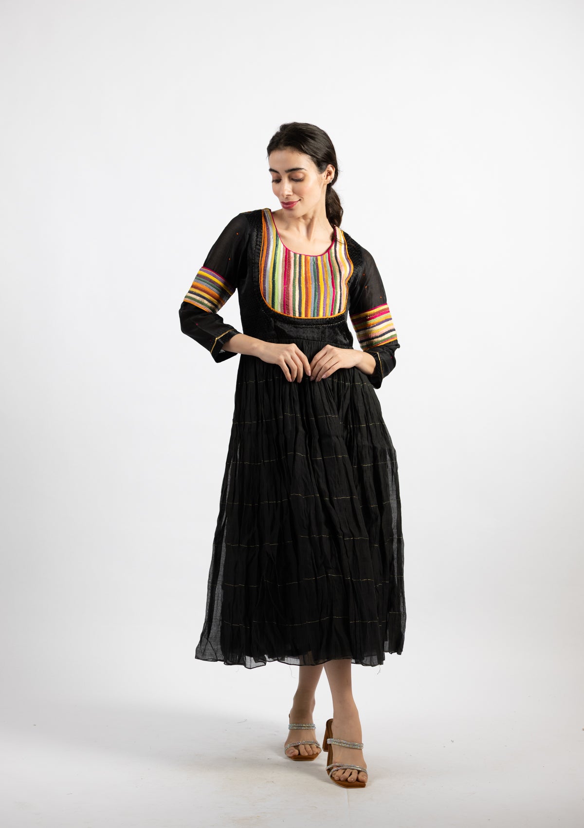 Mavi Black Chanderi Dress With Colour Poping Details - Size Small