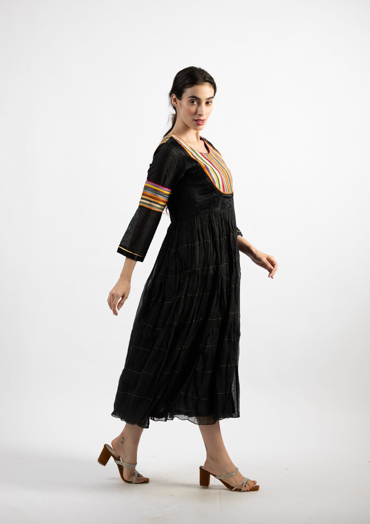 Mavi Black Chanderi Dress With Colour Poping Details - Size Small