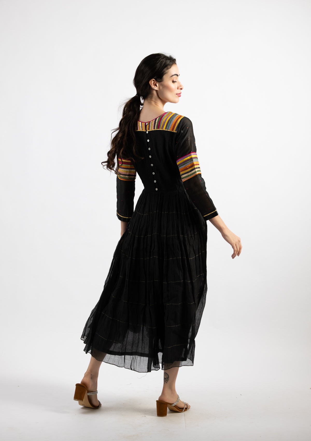 Mavi Black Chanderi Dress With Colour Poping Details - Size Small