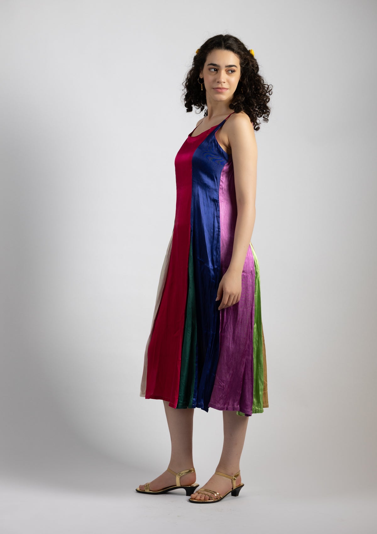 Jestier Multi Color Mashru Dress - Size Medium