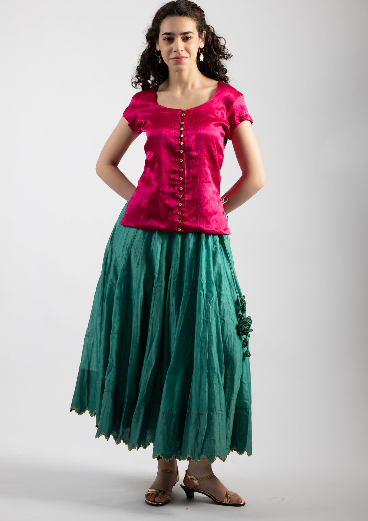 Hot Pink Mashru Top - Size Small