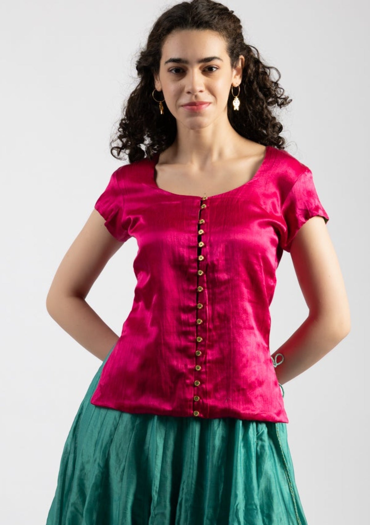 Hot Pink Mashru Top - Size Small