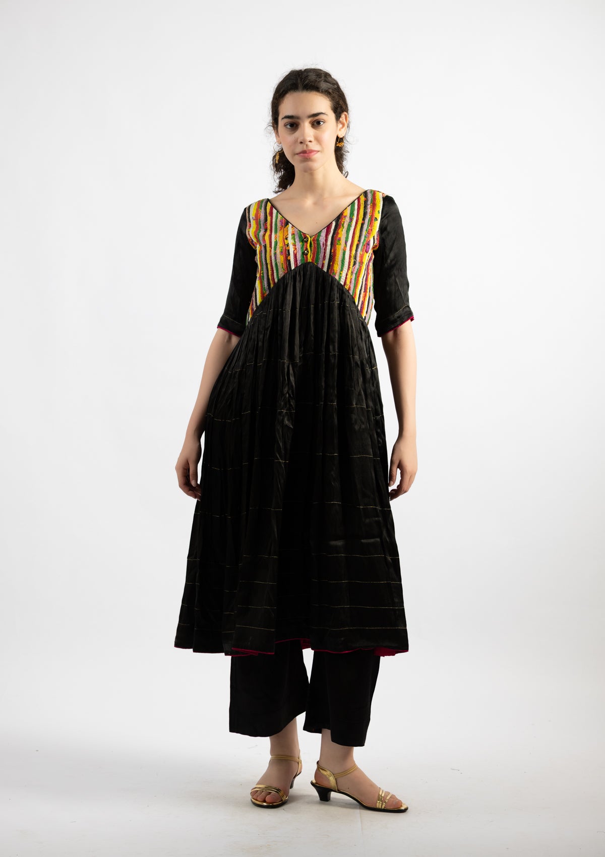 Kaleidoscopic Black Mashru Kurta - Size Small
