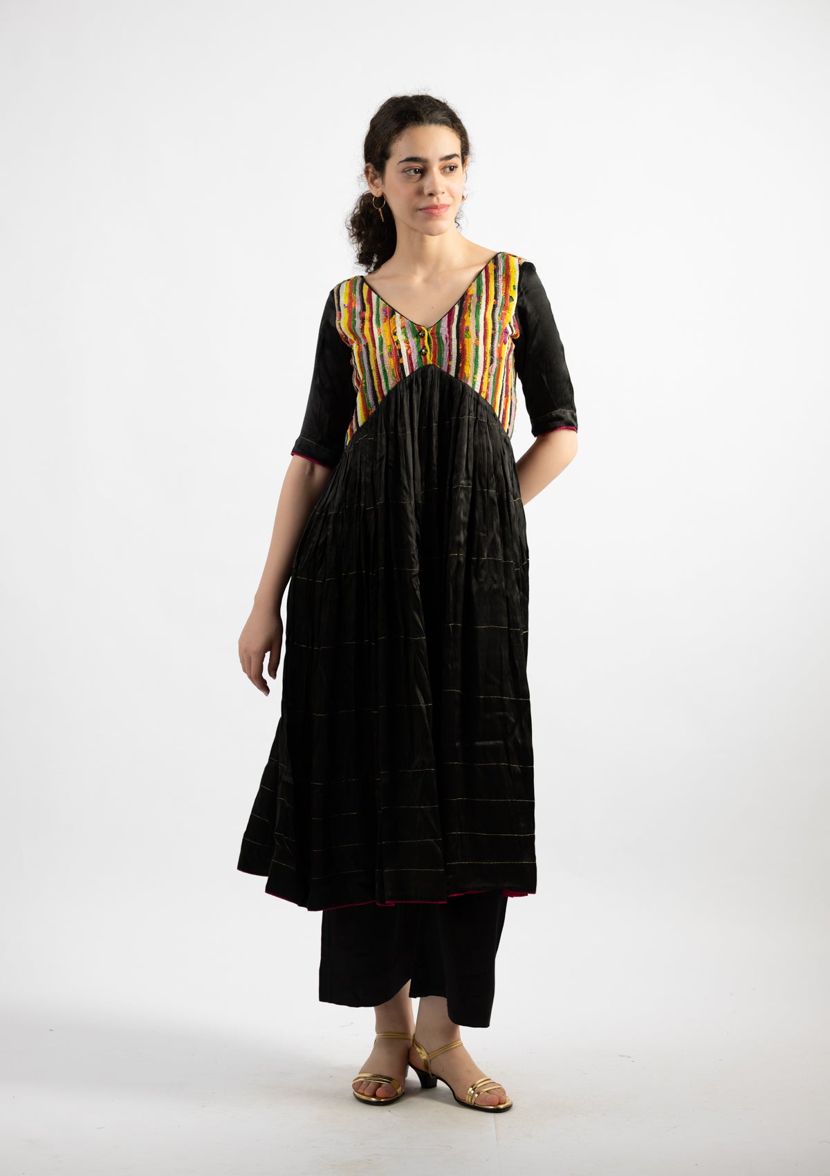 Kaleidoscopic Black Mashru Kurta - Size Small