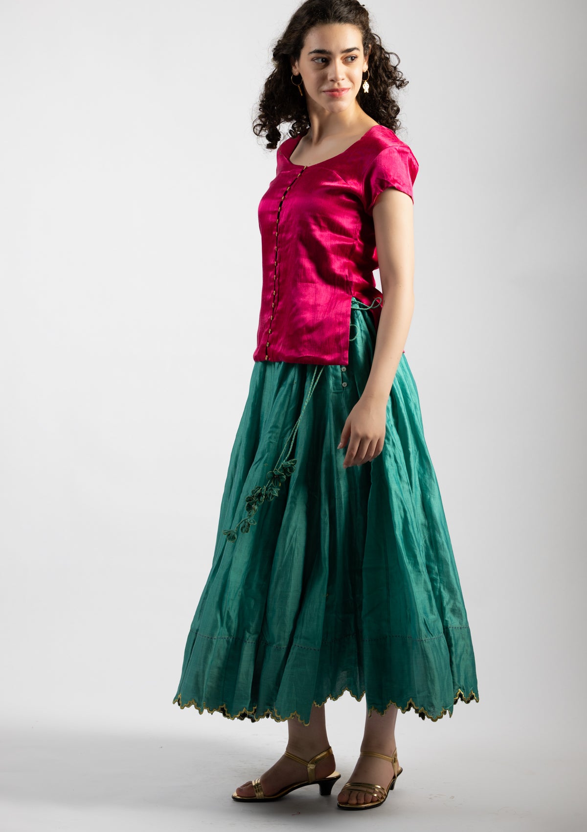 Hot Pink Mashru Top - Size Small