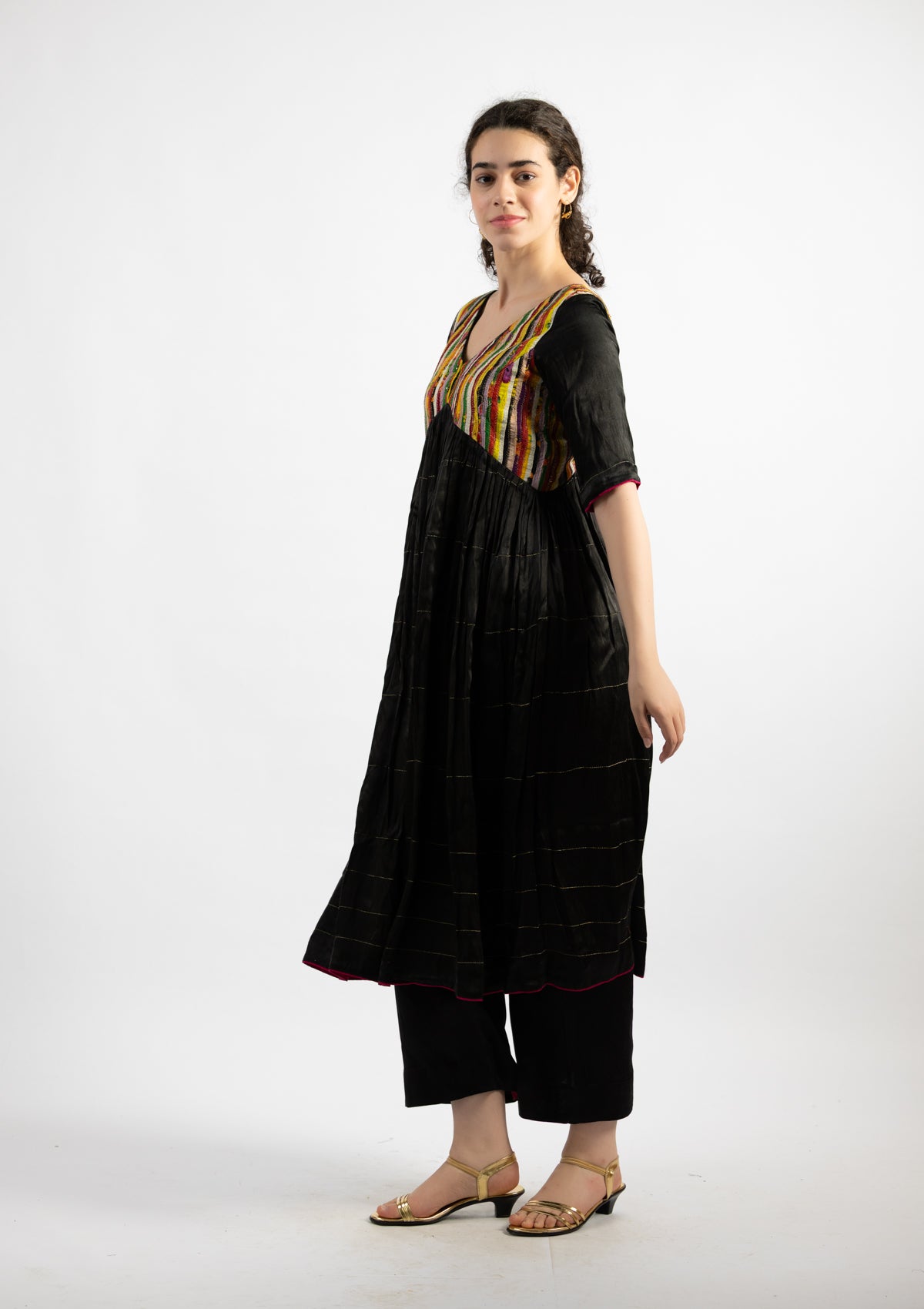Kaleidoscopic Black Mashru Kurta - Size Small