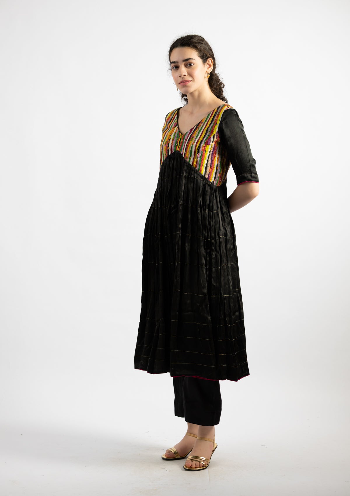 Kaleidoscopic Black Mashru Kurta - Size Small