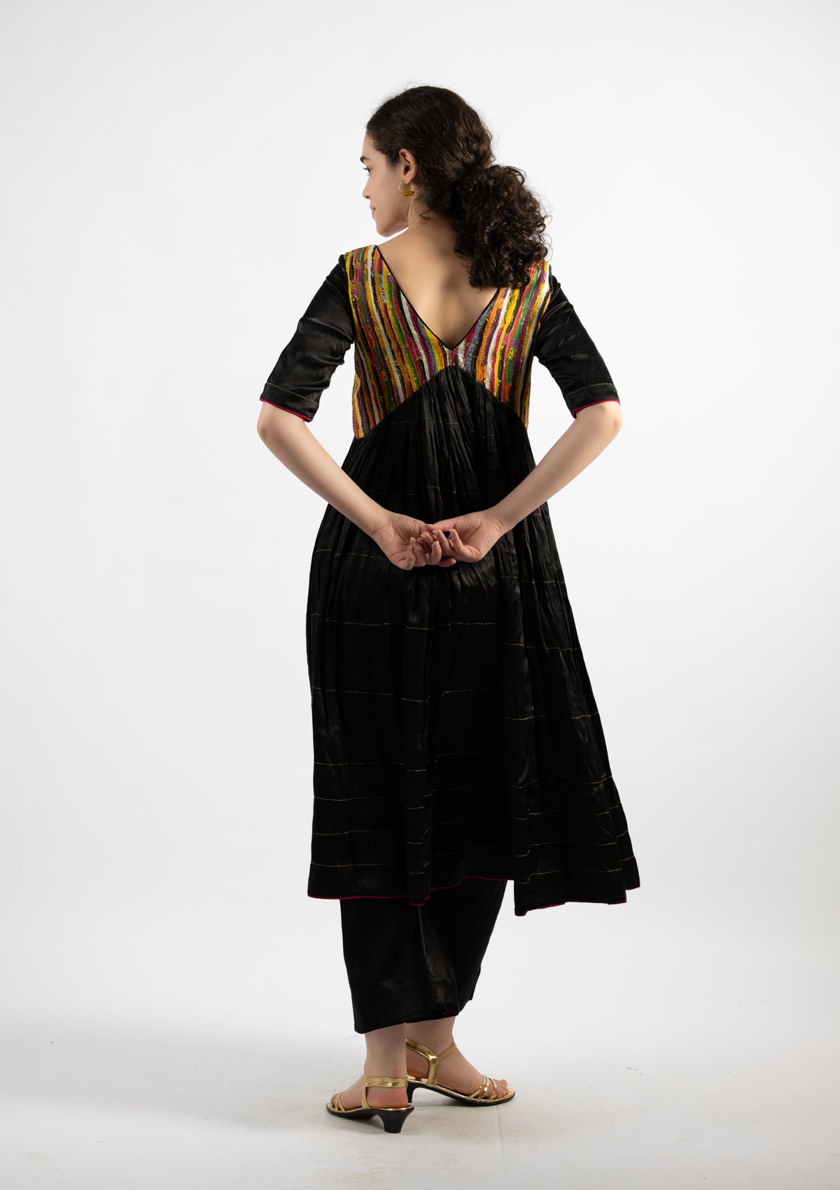 Kaleidoscopic Black Mashru Kurta - Size Small