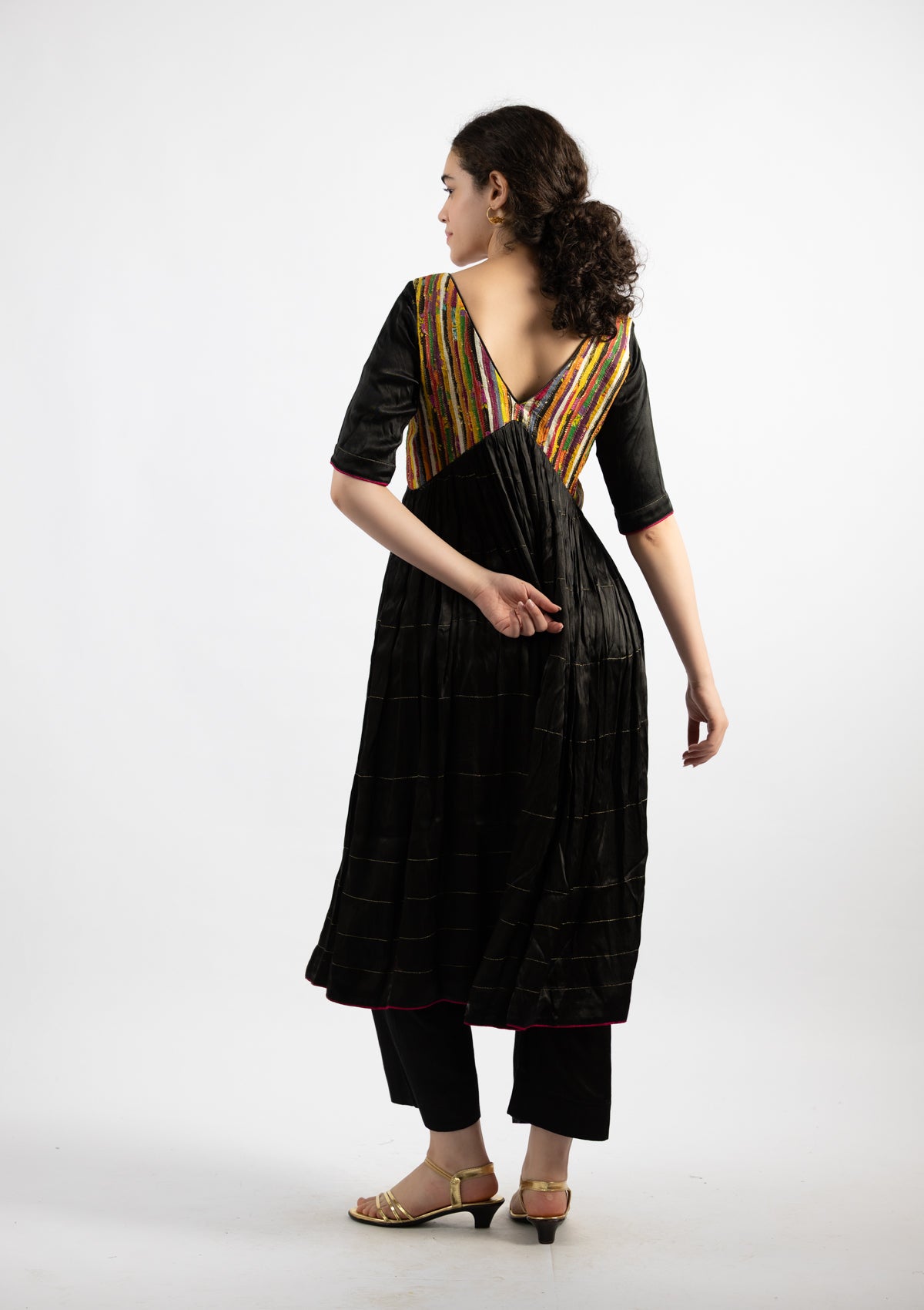 Kaleidoscopic Black Mashru Kurta - Size Small
