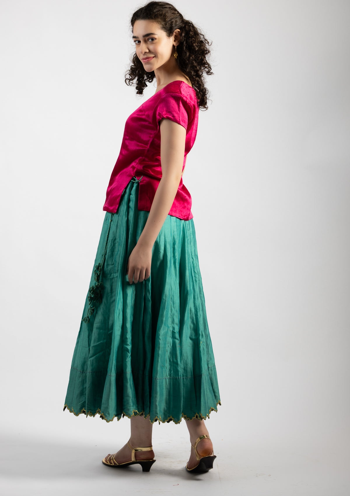 Hot Pink Mashru Top - Size Small