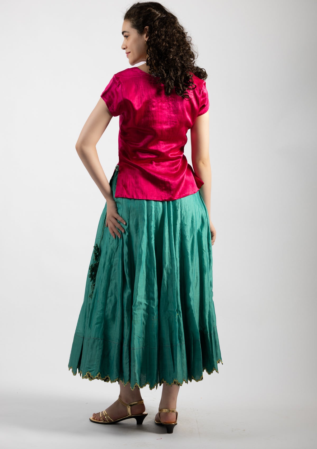 Hot Pink Mashru Top - Size Small