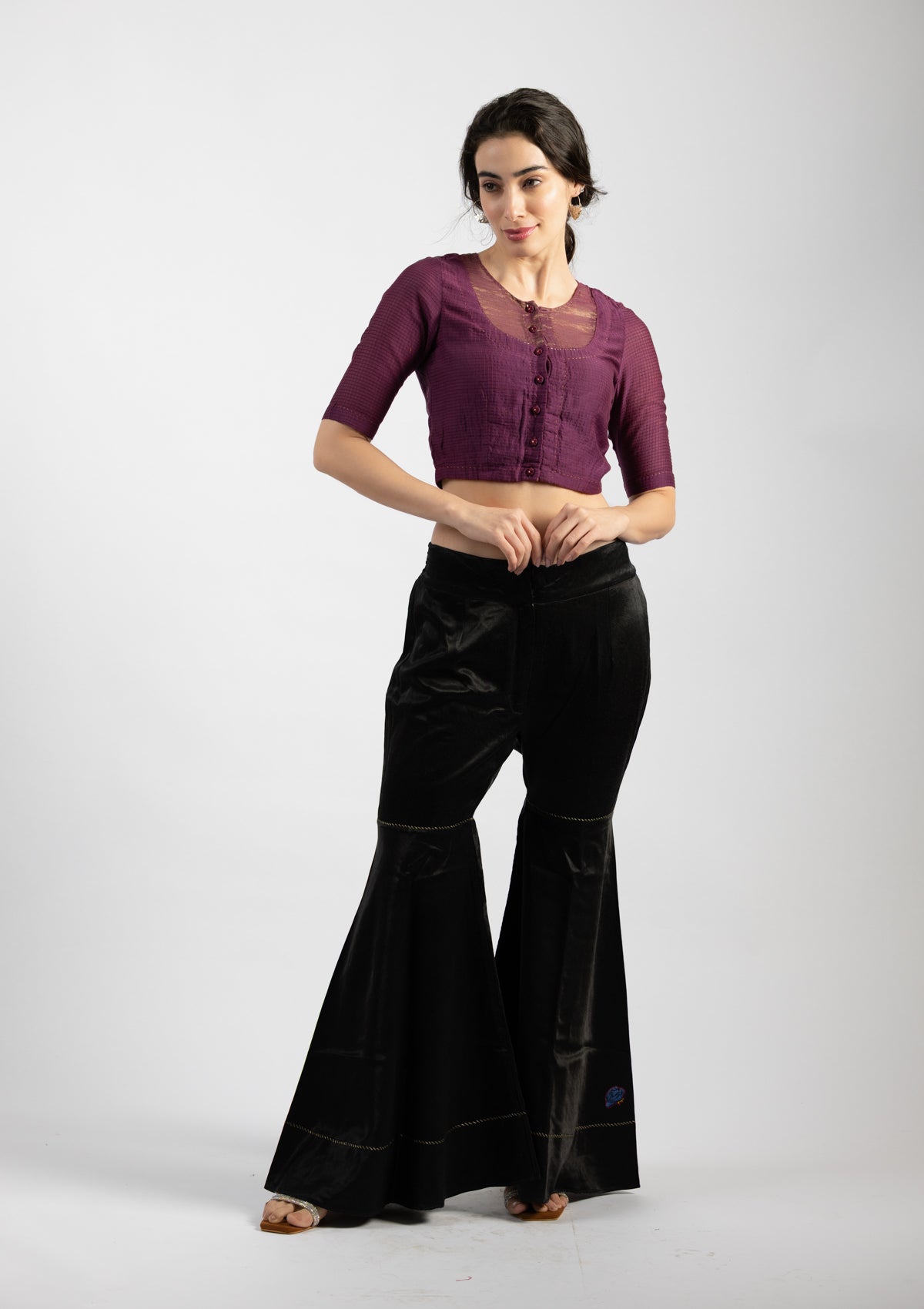 Old Burgundy Chanderi Blouse - Size Extra Small