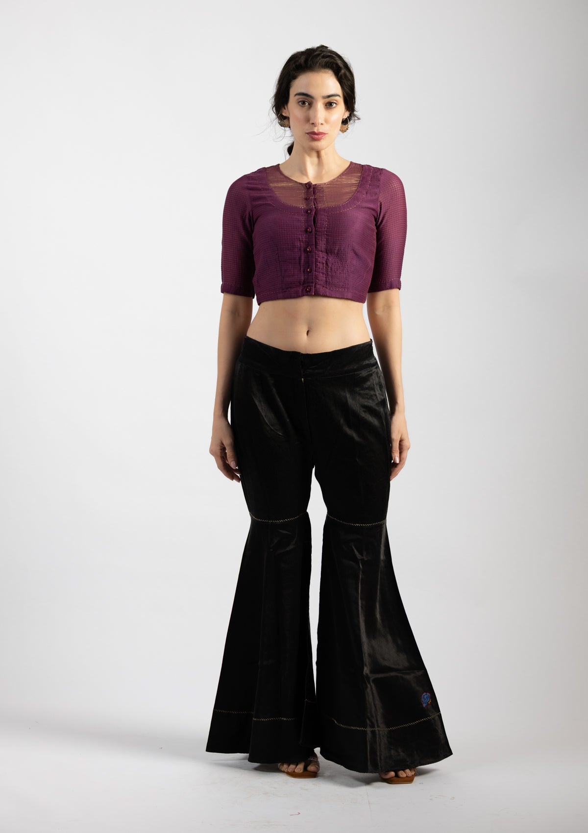 Old Burgundy Chanderi Blouse - Size Extra Small