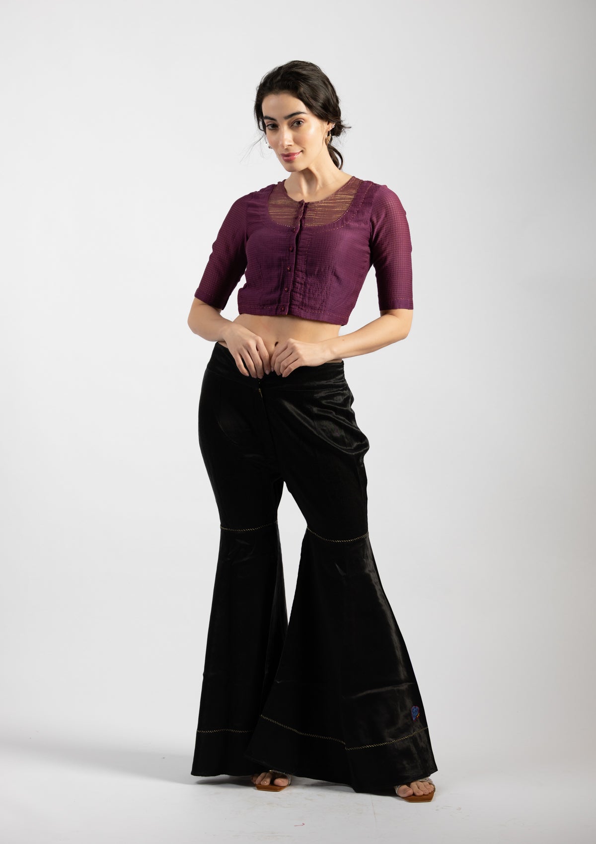 Old Burgundy Chanderi Blouse - Size Extra Small