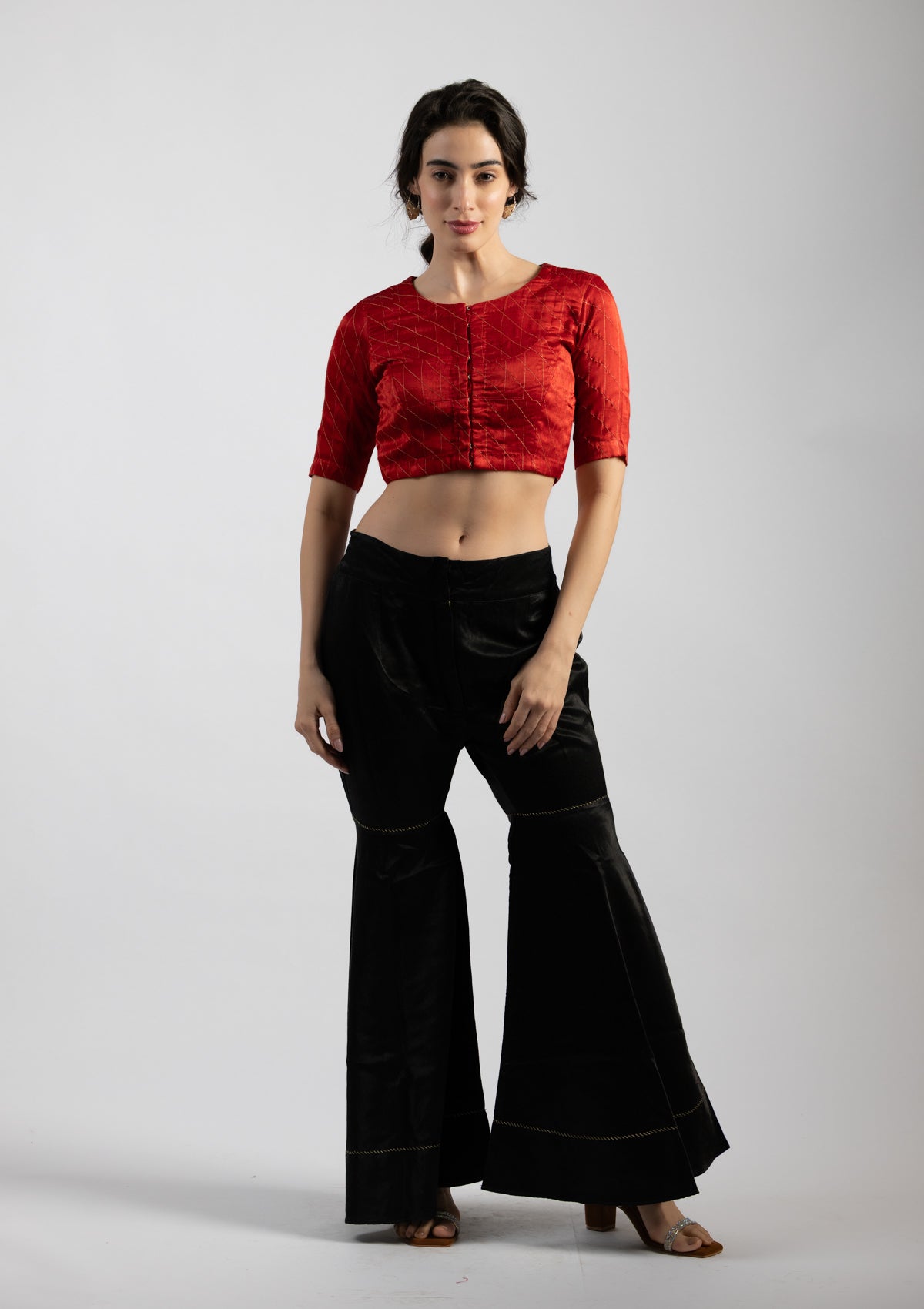 Autumn Red Chanderi Blouse - Size Extra Small