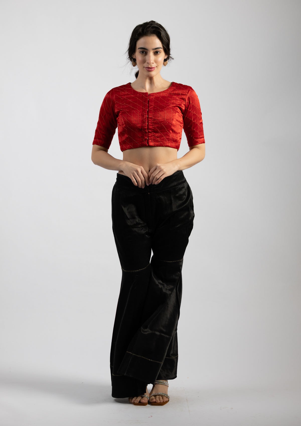 Autumn Red Chanderi Blouse - Size Extra Small