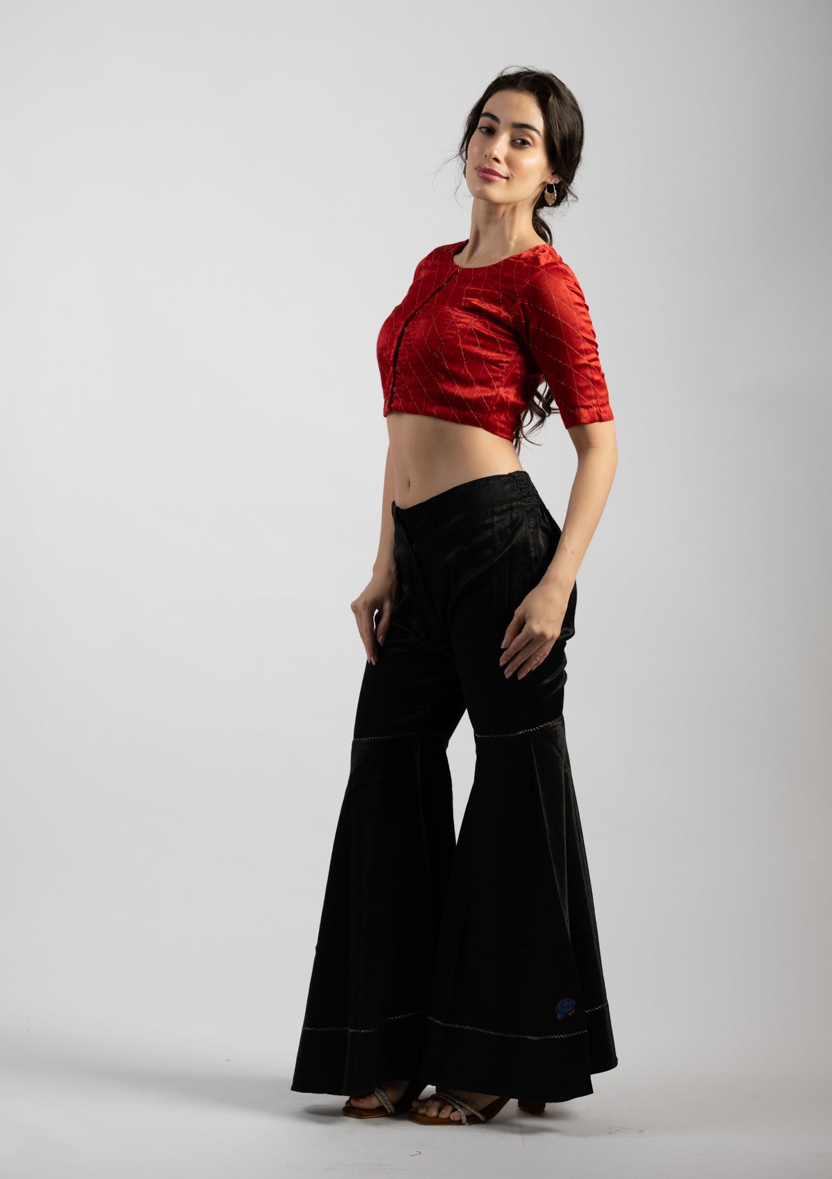 Autumn Red Chanderi Blouse - Size Extra Small