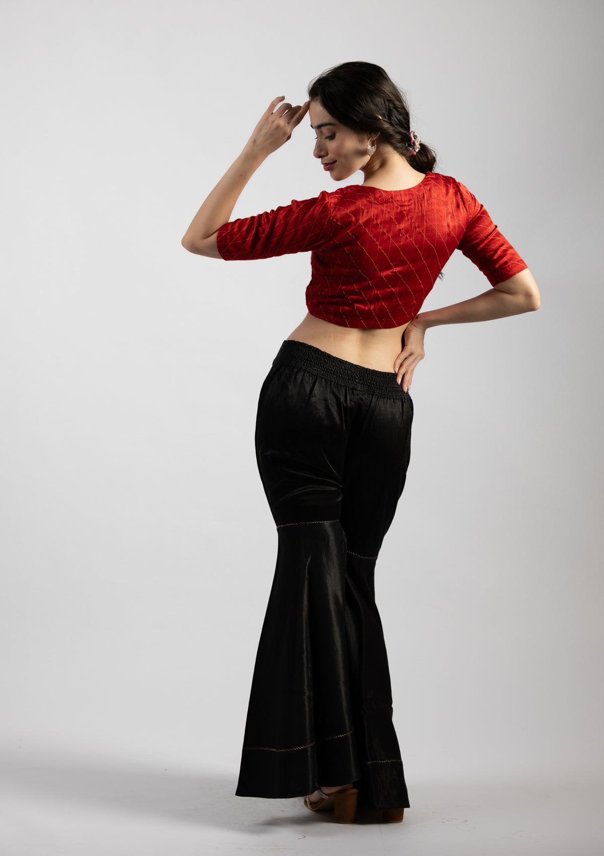 Autumn Red Chanderi Blouse - Size Extra Small