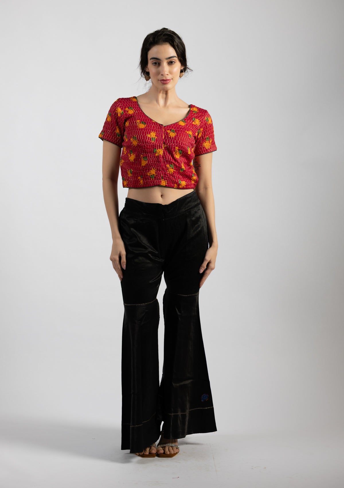 Rili Red Embroidered Cotton Blouse - Size Extra Small