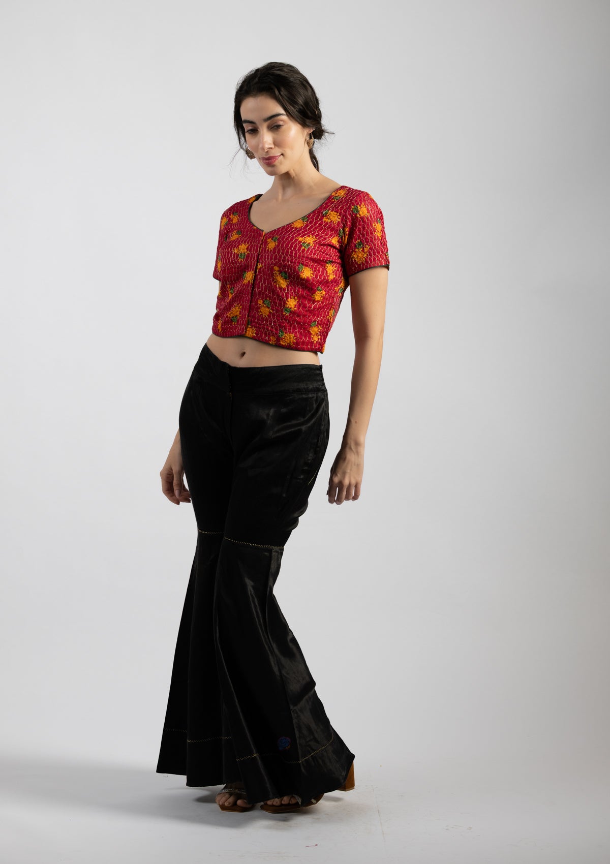 Rili Red Embroidered Cotton Blouse - Size Extra Small