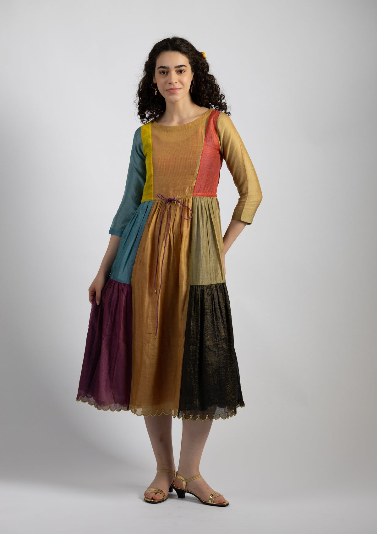 Riva Color Obscuring Chanderi Dress - Size Small