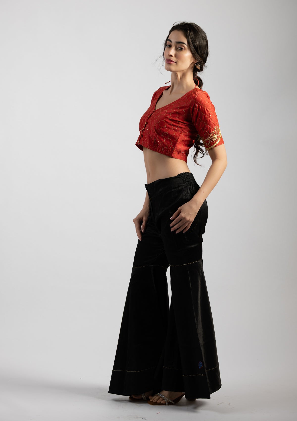 Rito Orange Embroidered Chanderi Blouse - Size Small