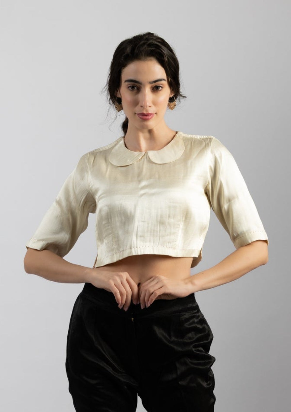 Swan White Mashru Top - Size Small