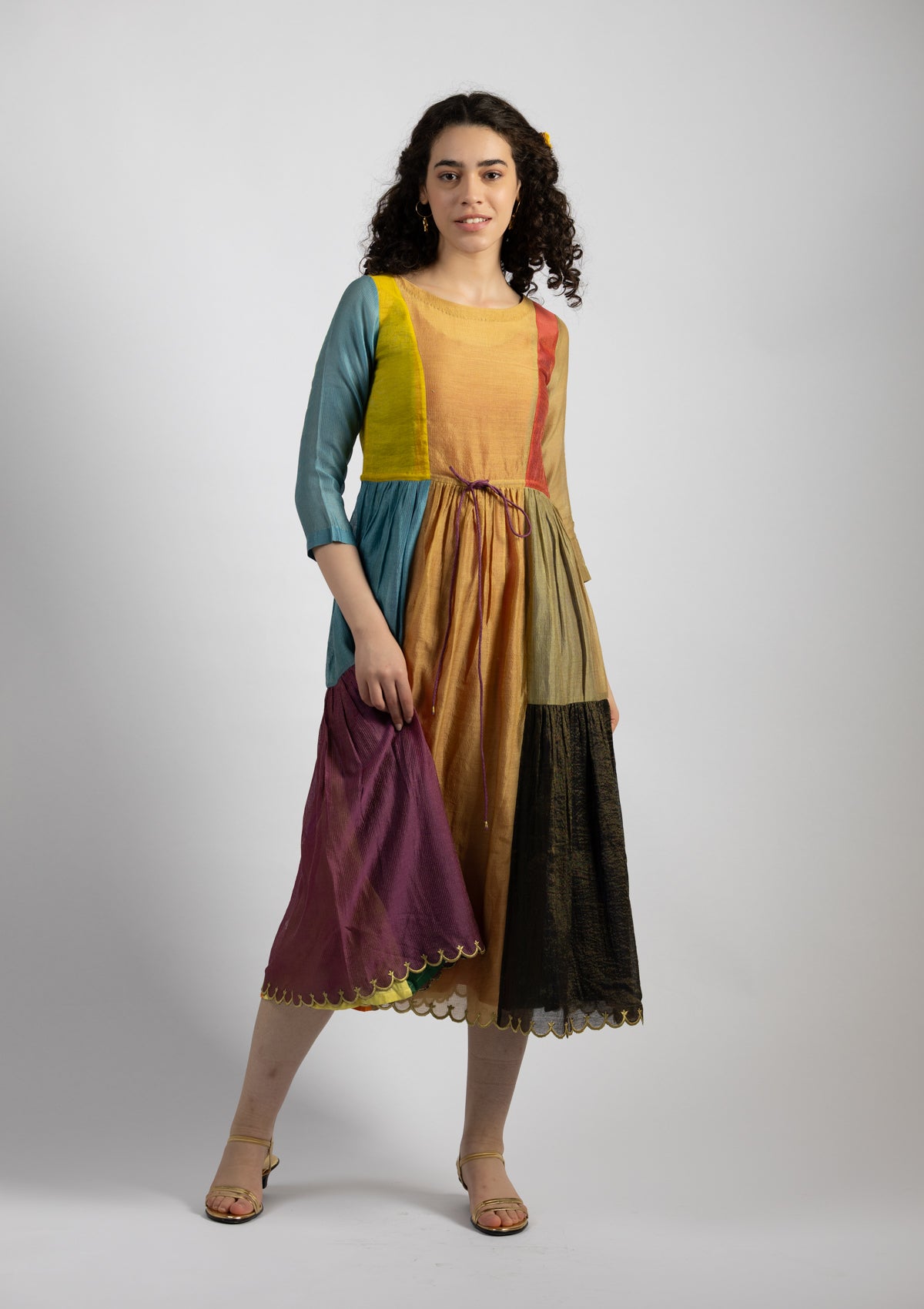 Riva Color Obscuring Chanderi Dress - Size Small
