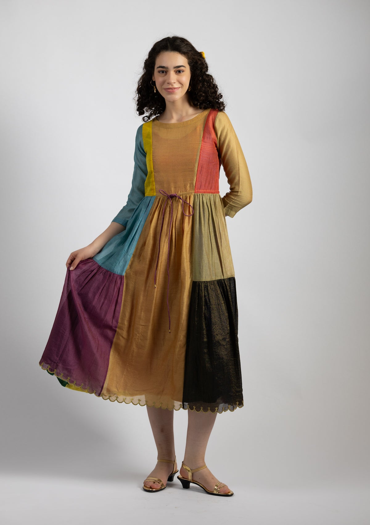 Riva Color Obscuring Chanderi Dress - Size Small