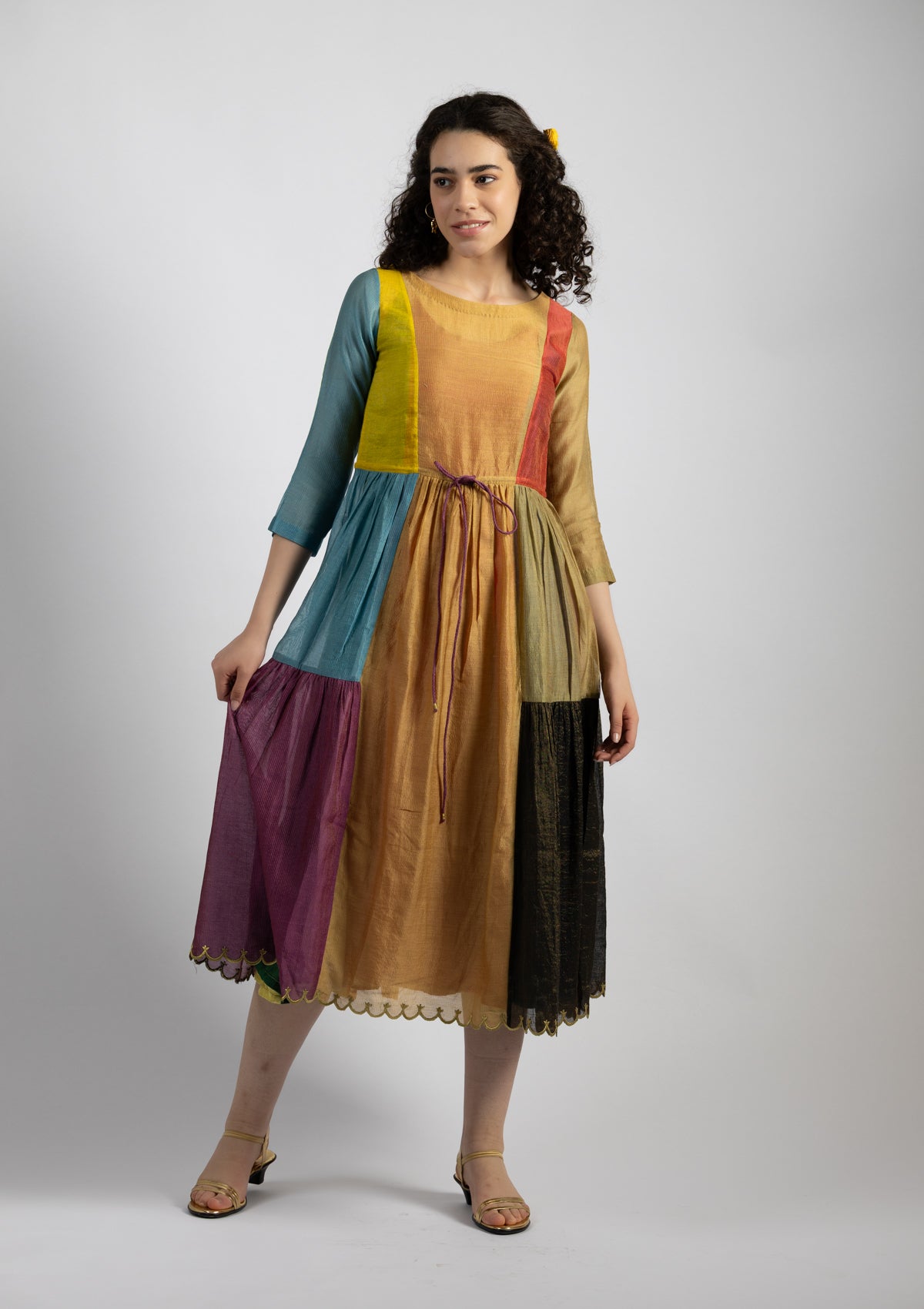 Riva Color Obscuring Chanderi Dress - Size Small