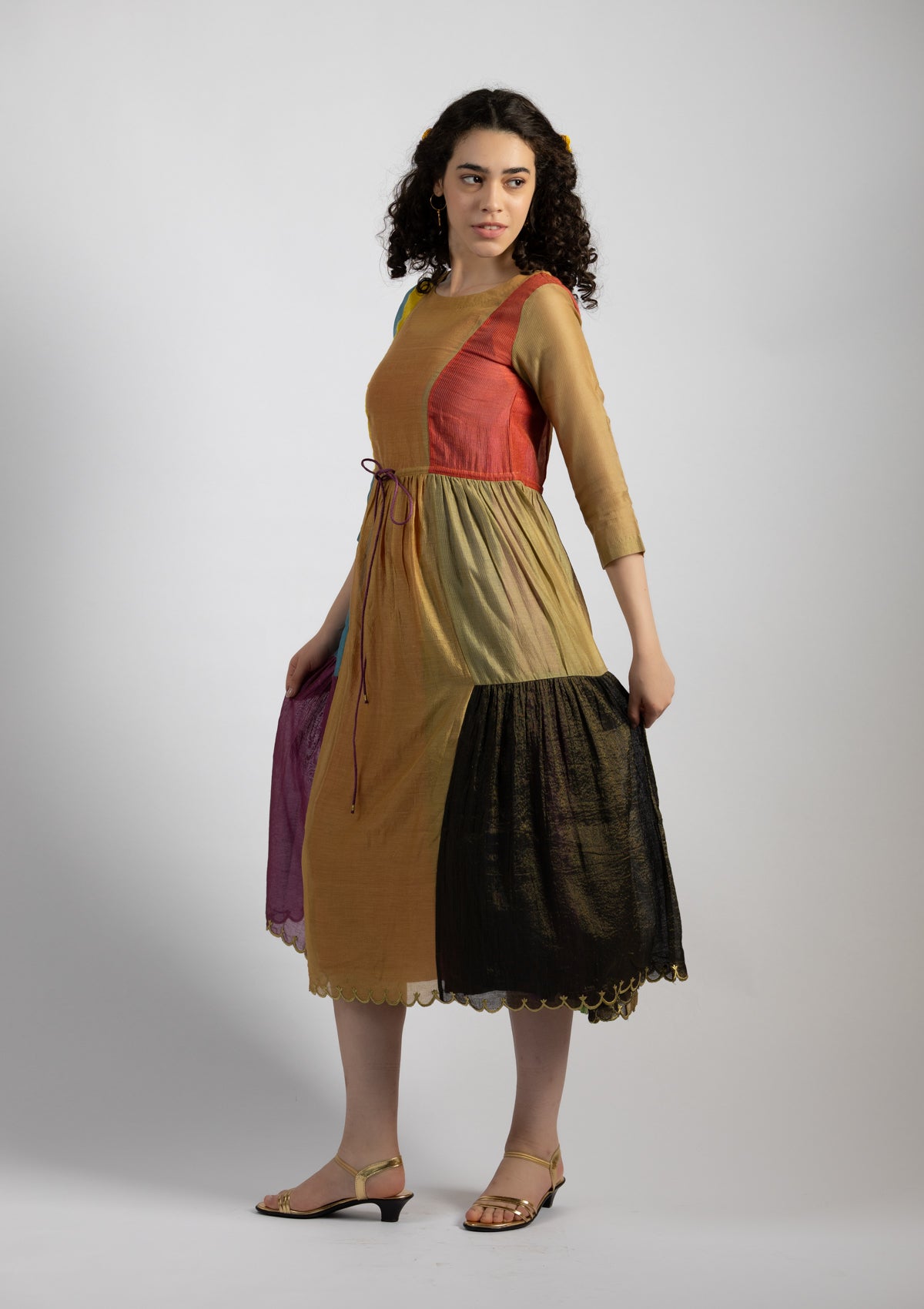 Riva Color Obscuring Chanderi Dress - Size Small