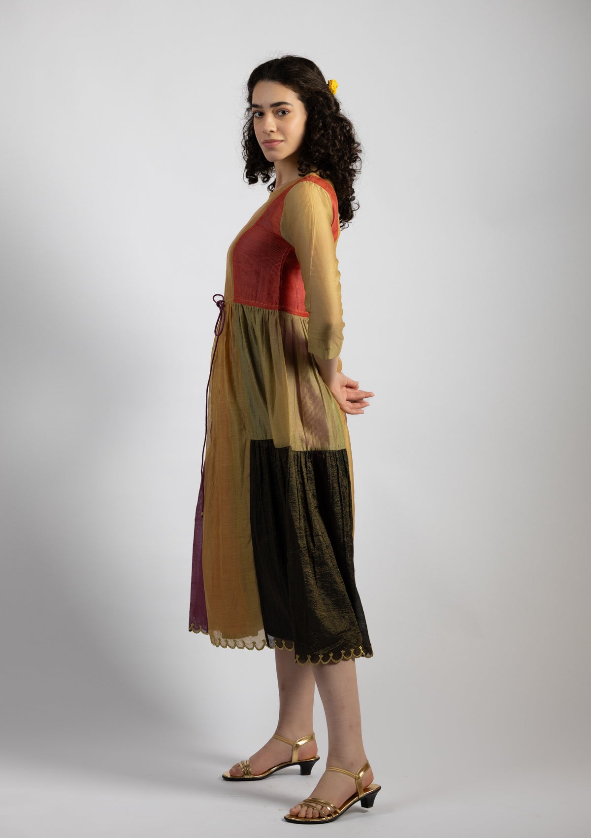 Riva Color Obscuring Chanderi Dress - Size Small