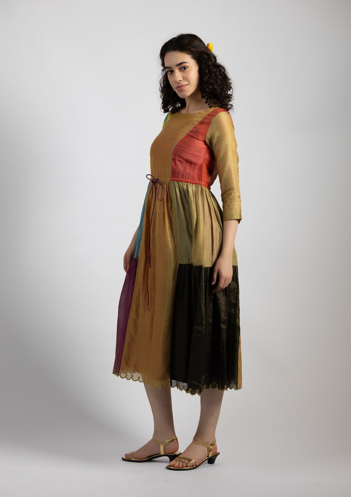 Riva Color Obscuring Chanderi Dress - Size Small