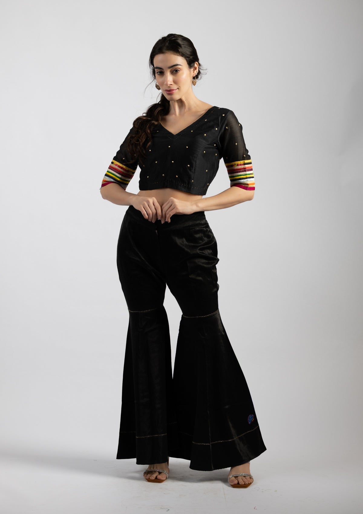 Neri Black Chanderi Blouse with Embroidered Details - Size Extra Small