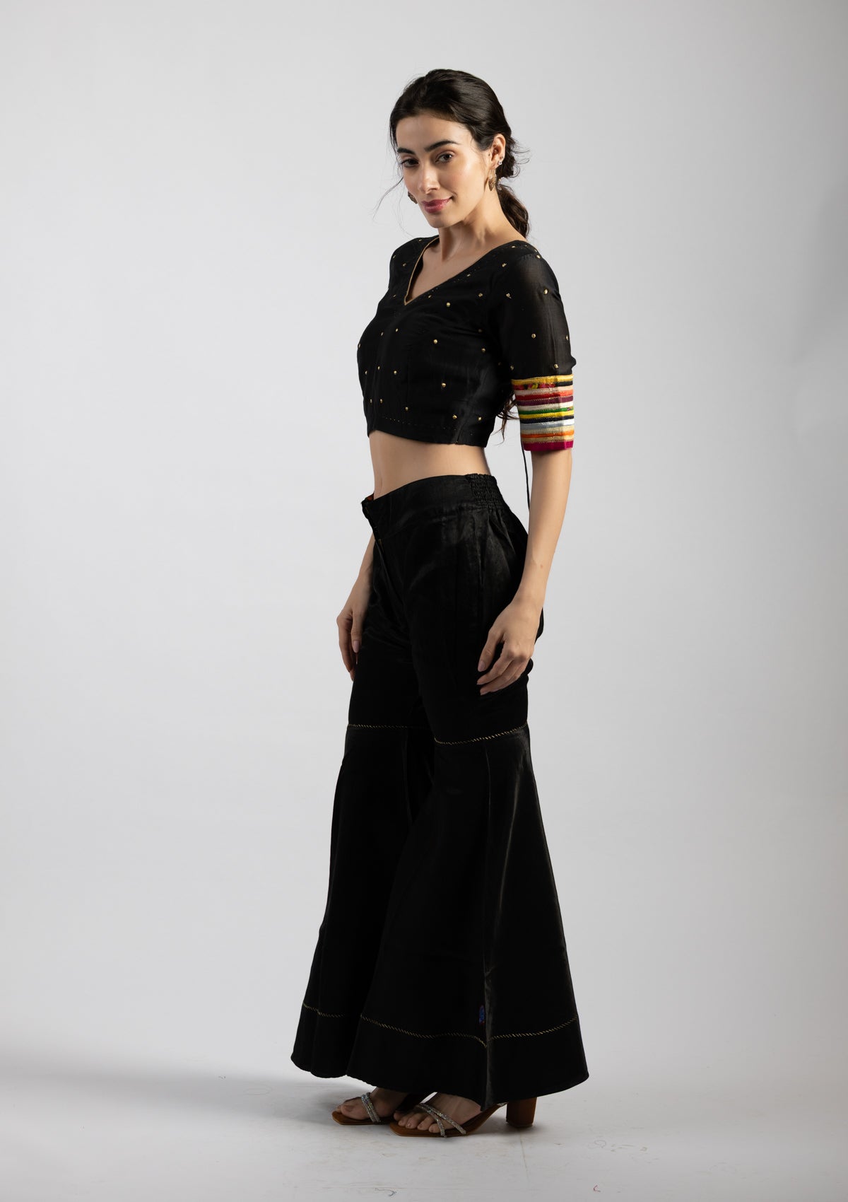 Neri Black Chanderi Blouse with Embroidered Details - Size Extra Small