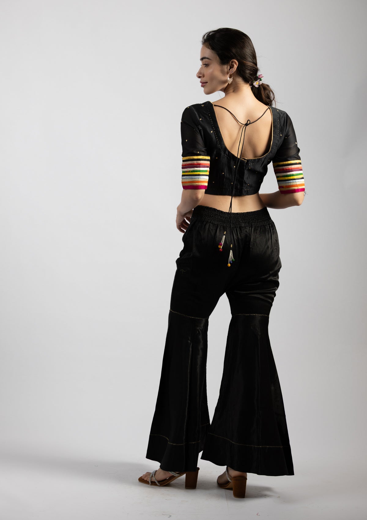 Neri Black Chanderi Blouse with Embroidered Details - Size Extra Small